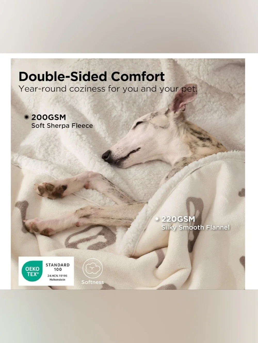 Bedsure Cream Sherpa Dog Waterproof Blanket with Bone Print